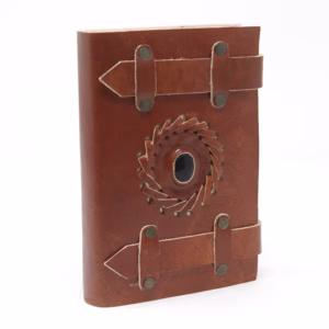 Notitieboekje met Riemen - Leer - Zwarte Onyx - 15x10cm