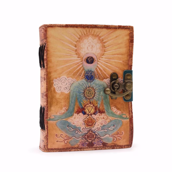 "buddha Seven Chakra" Notatbok I Lær med Dekkkant (7x5")