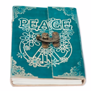 Lærbok I Grønn Peace With Lock (18x13cm)