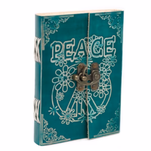 Lærbok I Grønn Peace With Lock (18x13cm)