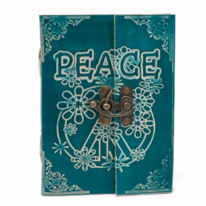 Lærbok I Grønn Peace With Lock (18x13cm)
