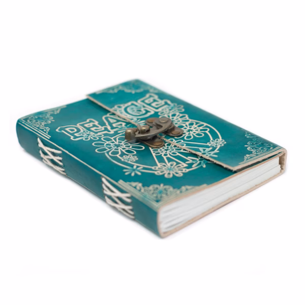 Leather Green Peace with Lock Notebook - 18x13cm