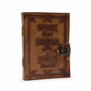 Leather Journel - Plain Paper - Work & Dream Big - 7x5" - Light Tan