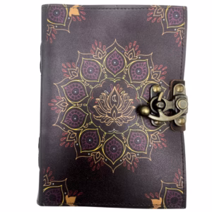 Notizbuch aus Leder mit Lotus - Mandala - Büttenrand - 12.5cmX17,5cm