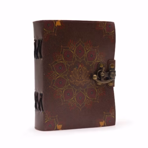 Notizbuch aus Leder mit Lotus - Mandala - Büttenrand - 12.5cmX17,5cm