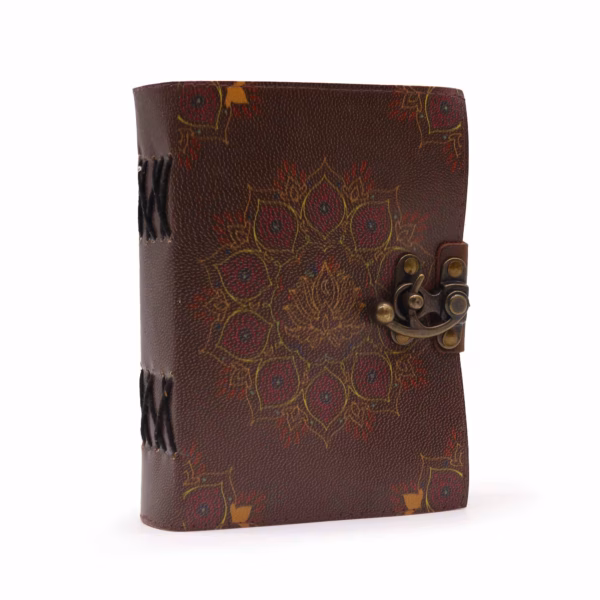 Notizbuch aus Leder mit Lotus - Mandala - Büttenrand - 12.5cmX17,5cm