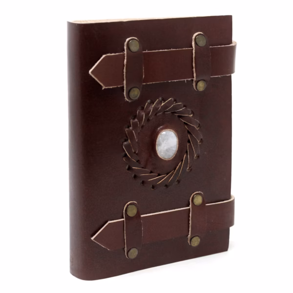 Ledernotizbuch - Mondstein mit Gürteln 15x10cm