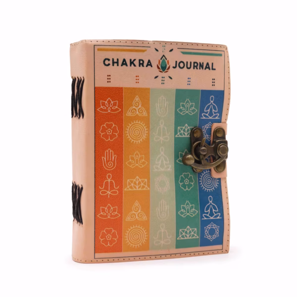Läderanteckningsbok med Rufsade Sidokanter - Sju Chakra-färger - 18x13cm