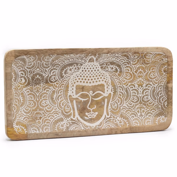 Plateau Long 30x15x2,5cm - Visage de Bouddha Blanchi