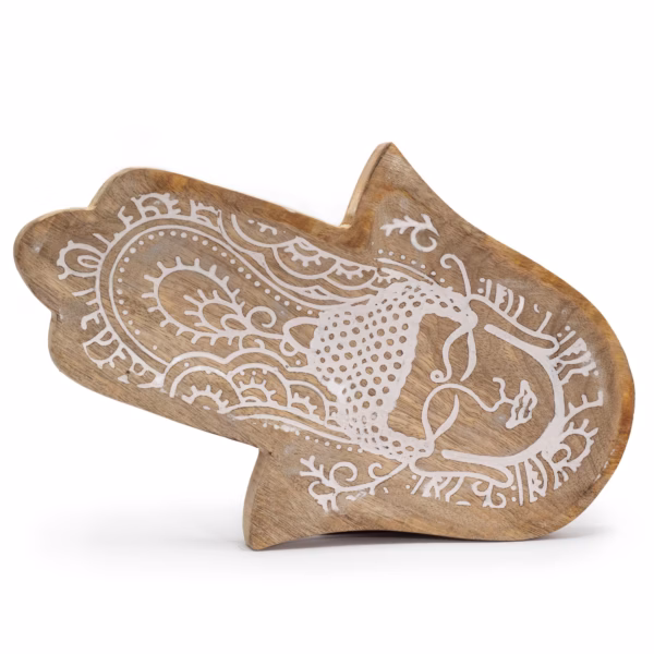 Tray - Hamsa Vorm met Boeddha Witgewassen - Lang