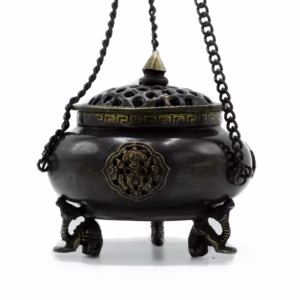 Brass Tibetan Burner - Four Symbol Hanging Pot - Large