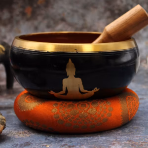 Buddha Singing Bowl Set - Black/Orange - Large