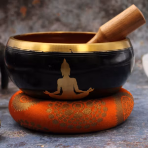 Buddha Singing Bowl Set - Black/Orange - Large