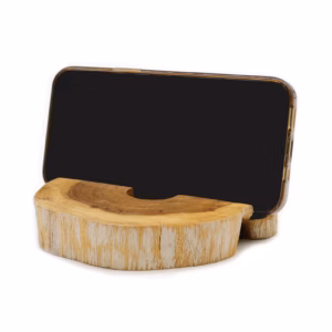 Soporte para el Móvil Grande de Madera de Gamal - Blanqueado