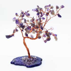 Stort Gemstone Tree - Ametyst på Naturlig Agatbase (100 Steiner)