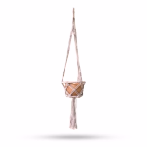 Macrame Hooped Pot Holder - Beige - Hoop - Small