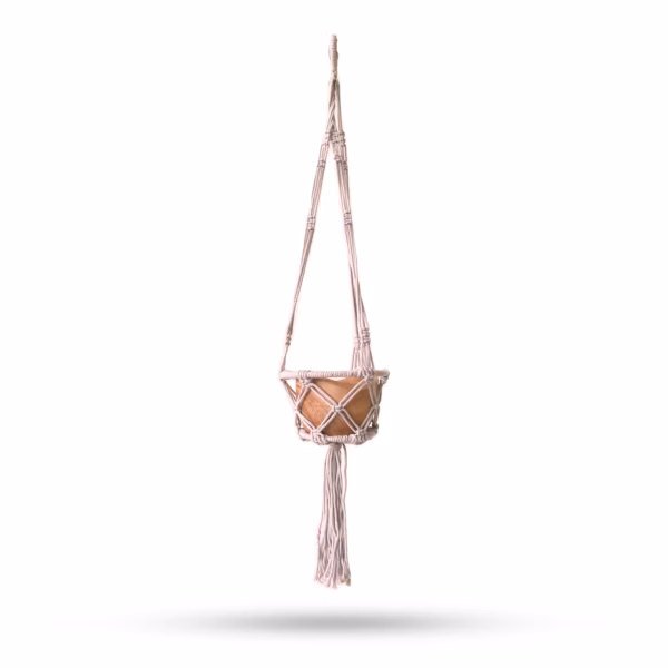 Porta Macera de Macrame con Aro Pequeño - Beige - Aro de