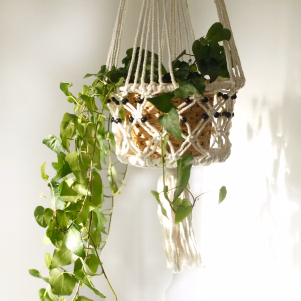 Macrame Pot Holder - Large Single Beaded