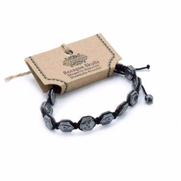 Bracelets Shamballa Hématite Magnétique - Têtes de Mort Hexagones