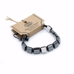 Pulsera Magnetica Hematites Shamballa - Cuboides Jaspe Blanco