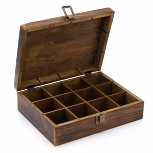 Mango Carved Tea Box - 12 Compartments 30x23x10cm