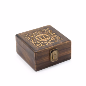 Mango Carved Tea Box - 4 Compartments - 15x15x8cm