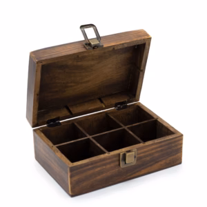 Mango Carved Tea Box - 9 Compartments 23x15x9.5cm