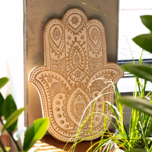 Mango Wood Hamsa Veggplakett - Hvitkalket 52cm