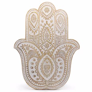 Wandtafel Hamsa aus Mangoholz - Weiß Getüncht - 52cm