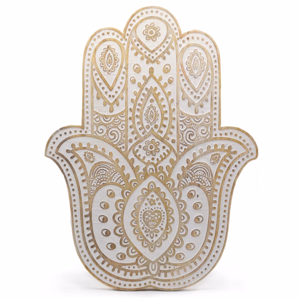 Mango Wood Hamsa Veggplakett - Hvitkalket 52cm