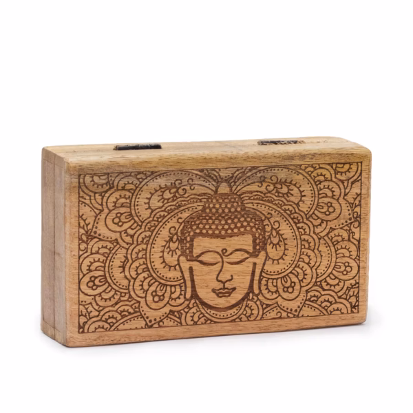 Firkantet Æske - Mellemstor - Buddha Face Sort Indgraveret