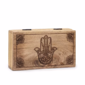 Vierkante Doos - Hamsa Zwart Gegraveerd - Medium