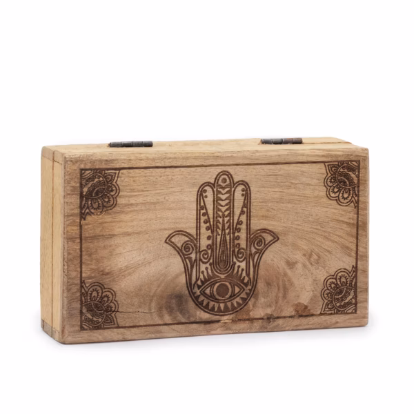 Vierkante Doos - Hamsa Zwart Gegraveerd - Medium