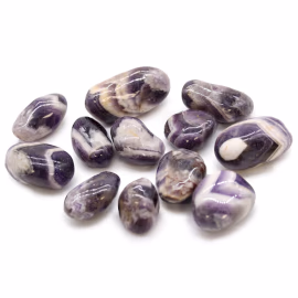 Beutel mit 12 Mittelgroßen Afrikanischen Trommelsteinen - Amethyst - Chevron