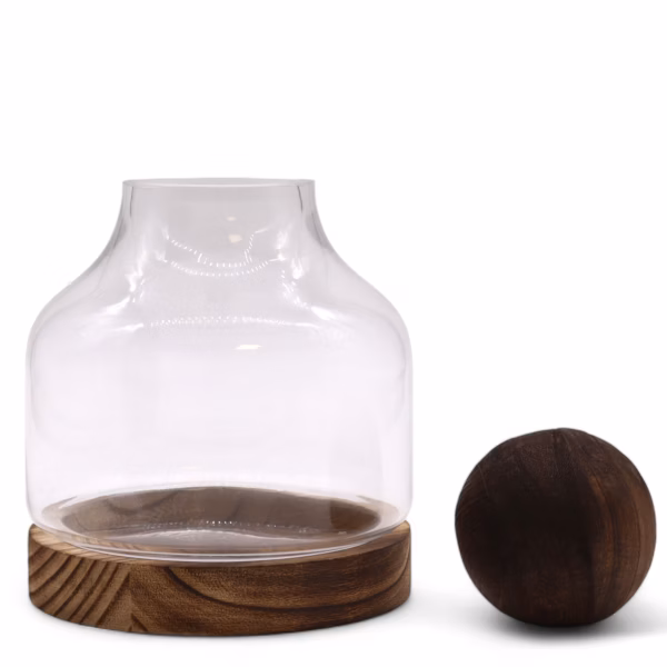 Medelstort Terrarium på Mörkt Tung-trä med Boll - Medium