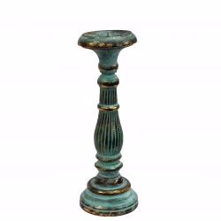 Bougeoir Bois Rétro Moyen - Turquoise & Or