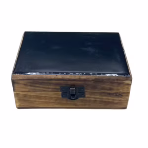 Ceramic Glazed Wood Box - Black - Medium