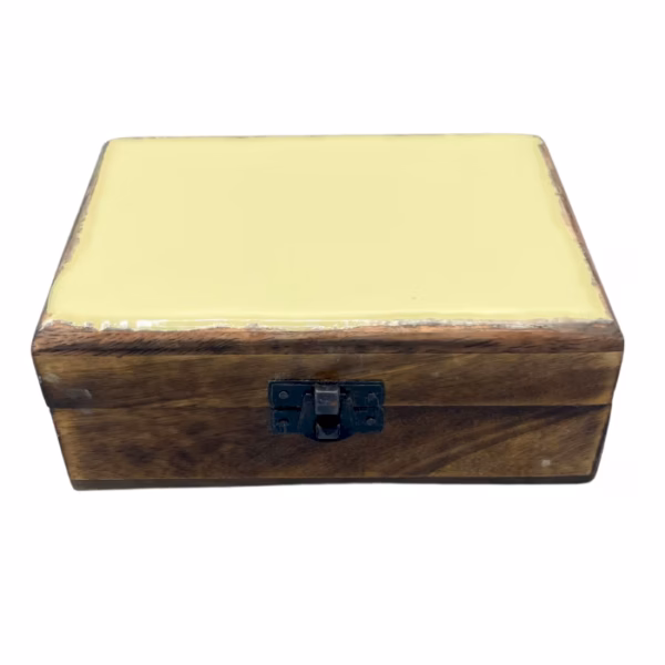 Ceramic Glazed Wood Box - Concrete - Medium