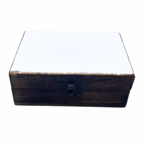 Boîte Moyenne en Bois Recouverte de Céramique - Blanc
