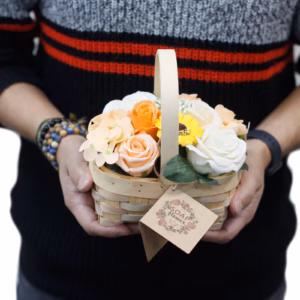 Bouquet Panier en Osier Moyen - Orange