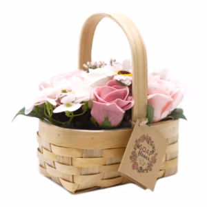 Mittelgroßes Bouquet in Weidenkorb - Rosa