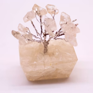 Arbre Pierres Fines sur Orgonite - Quartz de Roche - 15 Pierres - Mini