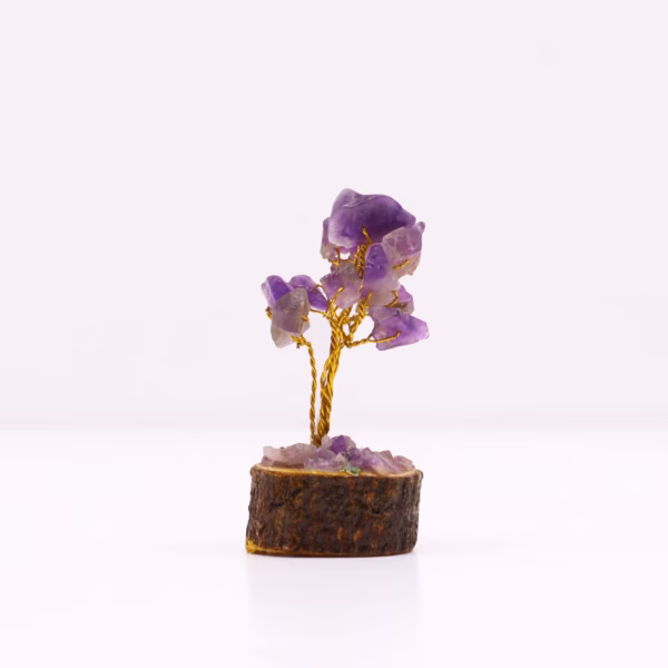 Mini Edelsteenbomen op Houten Basis - Amethist - 15 Stenen
