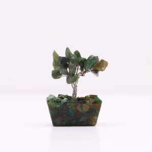 Mini Árbol de Piedras - Base Madera - Aventurina Verde - 15 Piedras