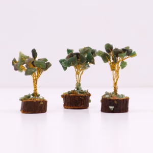 Mini Árbol de Piedras - Base Madera - Aventurina Verde - 15 Piedras