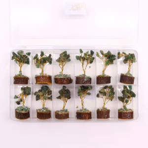 Mini Árbol de Piedras - Base Madera - Aventurina Verde - 15 Piedras