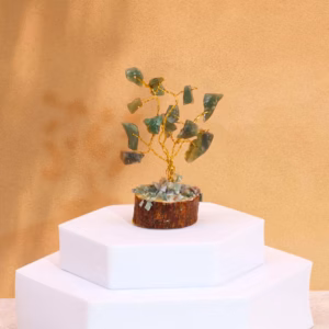 Mini Árbol de Piedras - Base Madera - Aventurina Verde - 15 Piedras