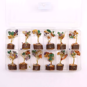 Mini Árbol de Piedras - Base Madera - Piedras Múltiples - 15 Piedras