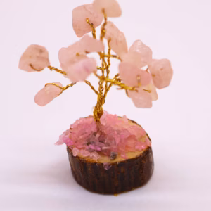 Mini Árbol de Piedras - Base Madera - Cuarzo Rosa - 15 Piedras