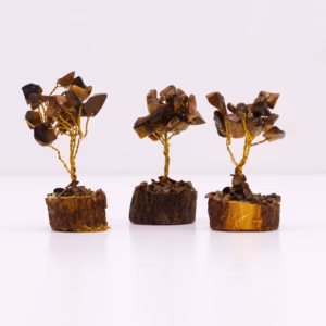 Mini Árbol de Piedras - Base Madera - Ojo de Tigre - 15 Piedras